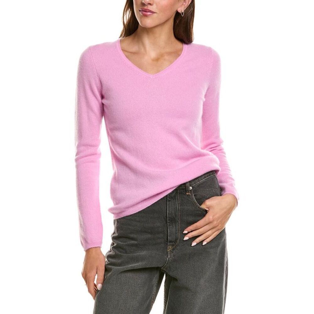 Incashmere Womens Basic V-Neck 100% Cashmere Sweater, Pink